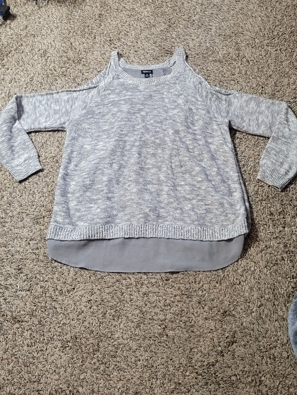 torrid Gray Marled Off-the-Shoulder Layered-Hem Sweater
